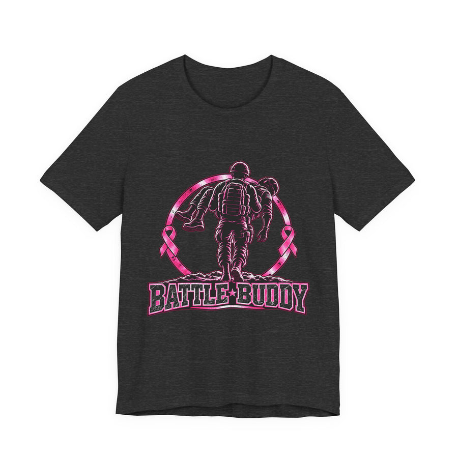 Male Battle Buddy Breast Cancer Awareness Tee on black